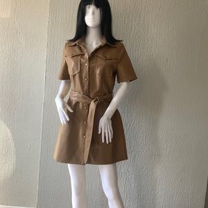 Moon River Beige Faux Leather Trench Mini Dress